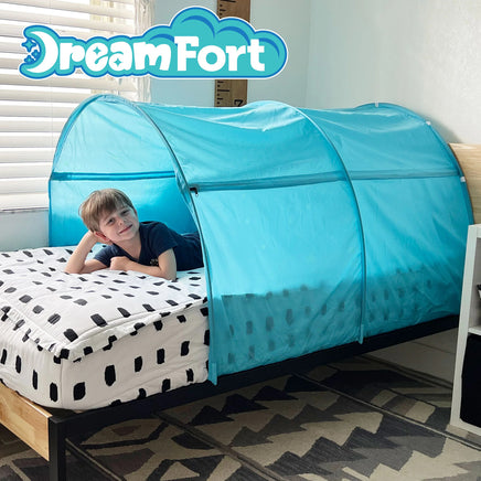 Original DreamFort - Pop Up Portable Twin Bed Canopy - Glow in The Dark Stars (Sleepy Sky Blue)