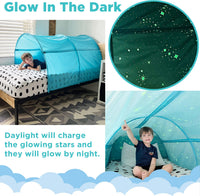 Original DreamFort - Pop Up Portable Twin Bed Canopy - Glow in The Dark Stars (Sleepy Sky Blue)