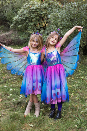 Blue Butterfly Twirl Dress with Wings and Headband (Size 5-6)