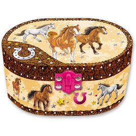 Oval Shaped Musical Jewelry Box, Dashing Horse