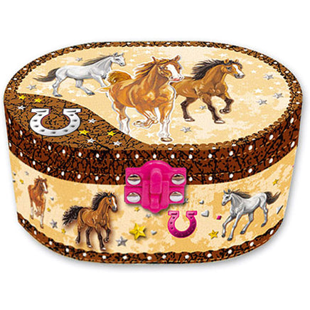 Oval Shaped Musical Jewelry Box, Dashing Horse