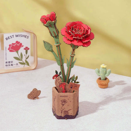 Modern Wooden Puzzle: Red Carnation