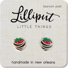 Chocolate Covered Strawberry Earrings - dark w/ white stripes