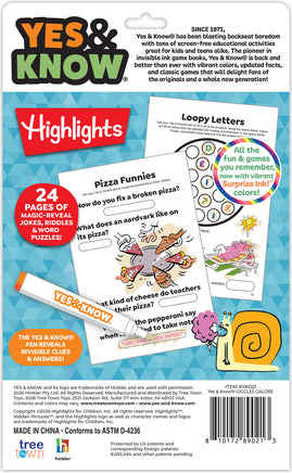 The Original Yes and Know Invisible Ink Trivia Game Books: Highlights Giggles Galore